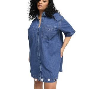 Asos Design Curve Short Sleeve Denim Shirt Mini Dress Mid Blue Plus Size 18